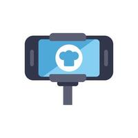 Smartphone showing chef hat icon attached to selfie stick vector