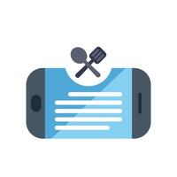 Online recipe app showing on smartphone screen with crossed spoon and spatula icons vector