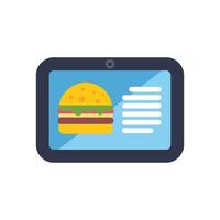 Digital tablet displaying online food ordering interface with appetizing burger illustration vector