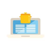 Online cookbook recipe website blog food blogger cooking pot laptop computer icon vector