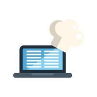 Laptop showing online menu with chef hat representing online cooking course vector