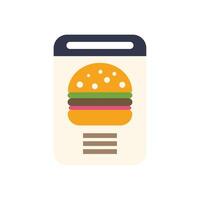 Smartphone showing online food ordering app with burger icon vector