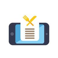 Smartphone showing online food menu with crossed fork and knife vector