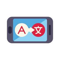 Smartphone translating english text to chinese language using app vector
