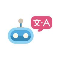 Cute blue robot speaking different languages using speech bubble vector