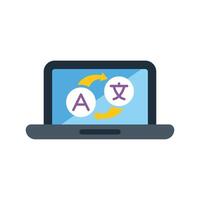 Laptop performing language translation with arrows and letters icon vector