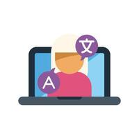 Young woman learning foreign language online using laptop vector