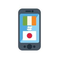 Smartphone translating irish to japanese with flags on screen vector
