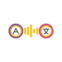 Language translator icon showing audio waveform converting foreign text vector