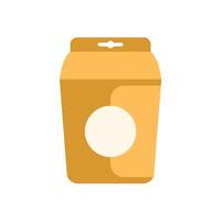 Yellow cardboard package box with hanging hole and blank round label for branding vector
