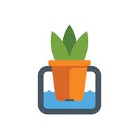 Potted plant being watered using ebb and flow system icon vector