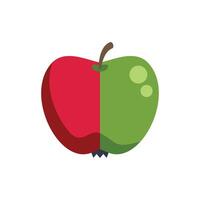 Red and green apple combining two halves in a single fruit illustration vector