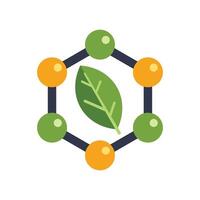 Green leaf inside molecular hexagon symbolizing natural products vector