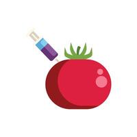 Syringe injecting red tomato with chemicals vector