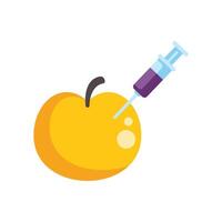 Syringe injecting chemical liquid into an apple for genetic modification vector
