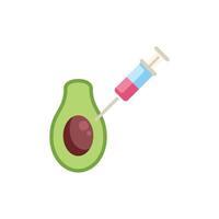 Syringe injecting red liquid into an avocado representing gmo food vector