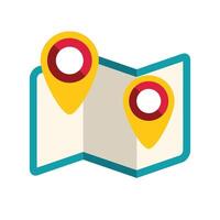 Folded city map showing two locations with pushpins vector