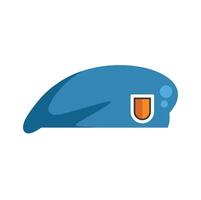 Blue military beret with a badge presenting its side view vector