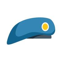 Blue military beret with yellow roundel side view vector