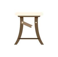 Broken wooden stool with a ripped label hanging on vector