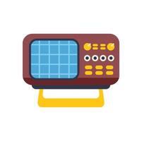 Vintage radio receiver with round knobs and buttons is standing on yellow legs vector