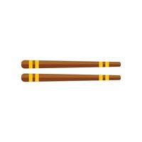 Pair of wooden chopsticks with yellow markings on white background vector