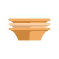 Stack of three empty round brown plates on white background vector