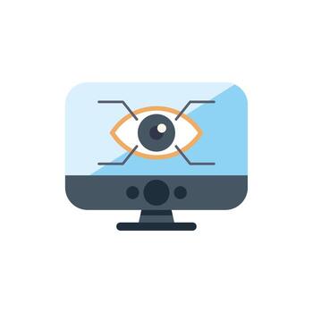 Computer monitoring user activity with eye symbol on screen vector