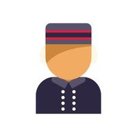 Bellhop character wearing uniform with buttons and hat standing vector