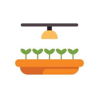 Seedlings growing under artificial light in greenhouse using hydroponics vector