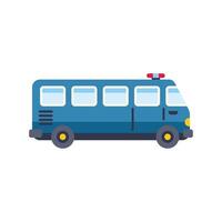 Blue prisoner transport bus with siren lights on side view flat design vector