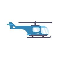 Blue helicopter flying in clear sky with rotating blades vector