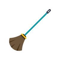 Broom with blue handle standing on white background vector