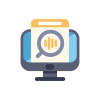 Computer showing voice search with magnifying glass icon vector