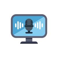 Computer displaying microphone icon with sound waves for podcasting vector