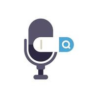Voice search engine optimization with microphone and magnifying glass icon vector