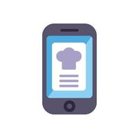 Smartphone showing online recipe with chef hat icon vector