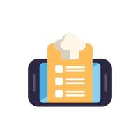 Smartphone showing online food delivery menu with chef hat icon vector
