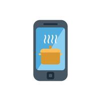 Smartphone showing steaming pot on blue screen icon vector