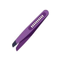 Purple tweezers for eyebrow correction lying diagonally on white background vector