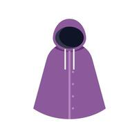 Purple raincoat with buttons and hood providing protection from rain vector