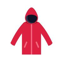 Red winter jacket with hood protecting from cold weather vector