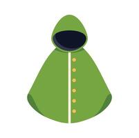 Green raincoat with buttons and hood protecting from rain vector