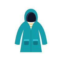 Turquoise raincoat with hood protecting from cold and rain vector
