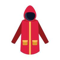 Red raincoat protecting from rain with hood up vector