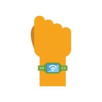 Hand wearing smart watch showing wifi connection symbol vector