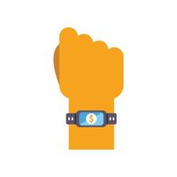 Hand wearing smartwatch showing dollar sign on screen vector