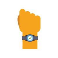 Hand wearing smartwatch showing check mark icon vector