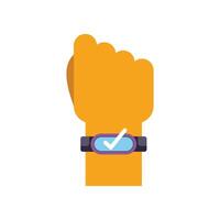 Hand showing clenched fist wearing smartwatch with check mark inside vector