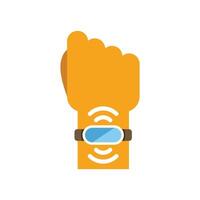 Hand wearing smartwatch showing heart rate monitor on wrist vector